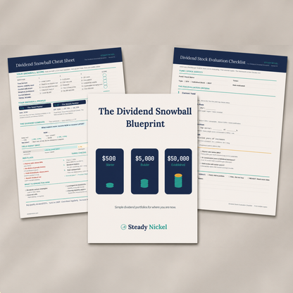 Everything included with The Dividend Snowball Blueprint: the main guide, Dividend Snowball Cheat Sheet, and Dividend Stock Evaluation Checklist